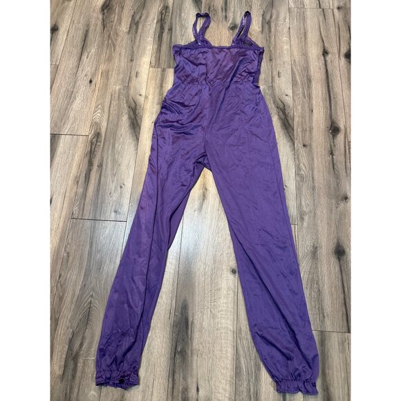 Vintage Purple Lace & Satin Womens Jumpsuit Medium Shadowline Wear Delicate Slee - Picture 9 of 11